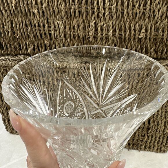 Vintage Lead Crystal Star of David Vase 9” Elegant Decorative Glass - Picture 6 of 9